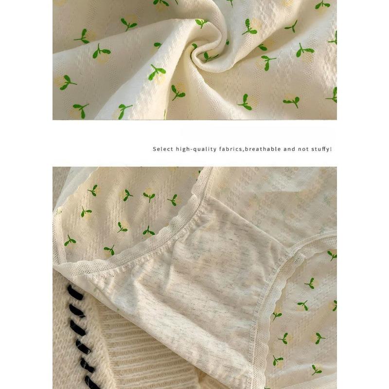 Floral Antibacterial Pure Cotton Panties with Breathable Waist and Buttocks Triangle Women’s Panties