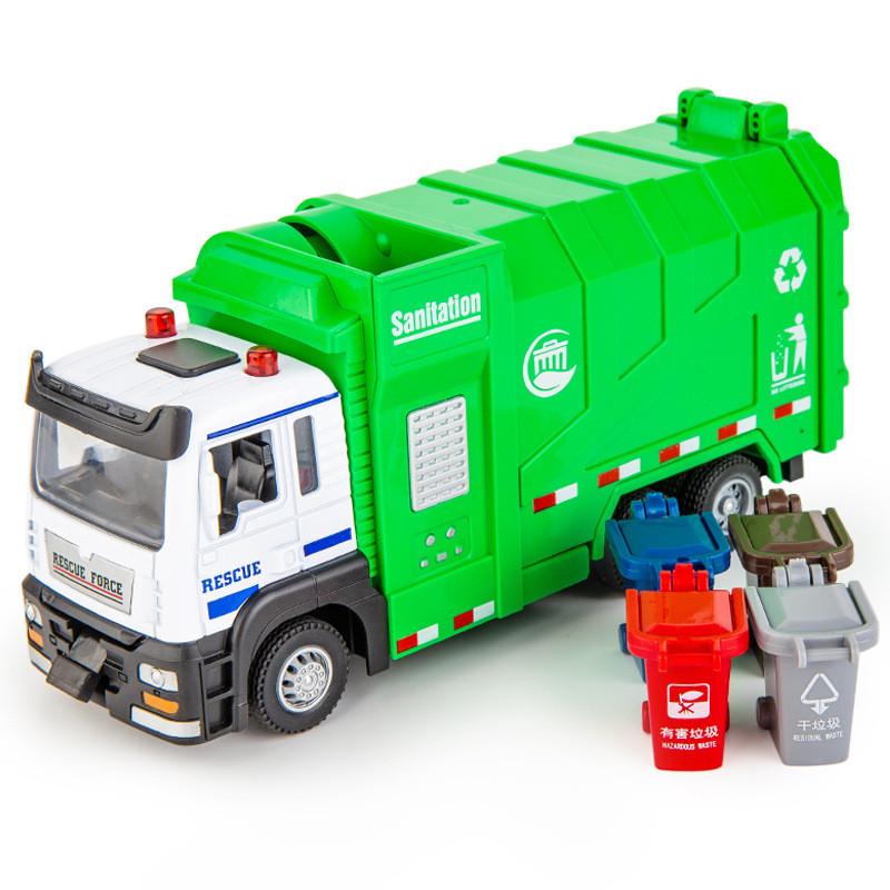 Green Alloy Simulation Garbage Truck Model Toy With Sound And Light Functions