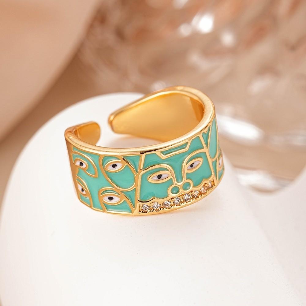 Zinc Zinc Alloy Copper Devil's Eye Ring Vintage Opening Finger Ring Glaze Luxury Ring  Clothes Accessories