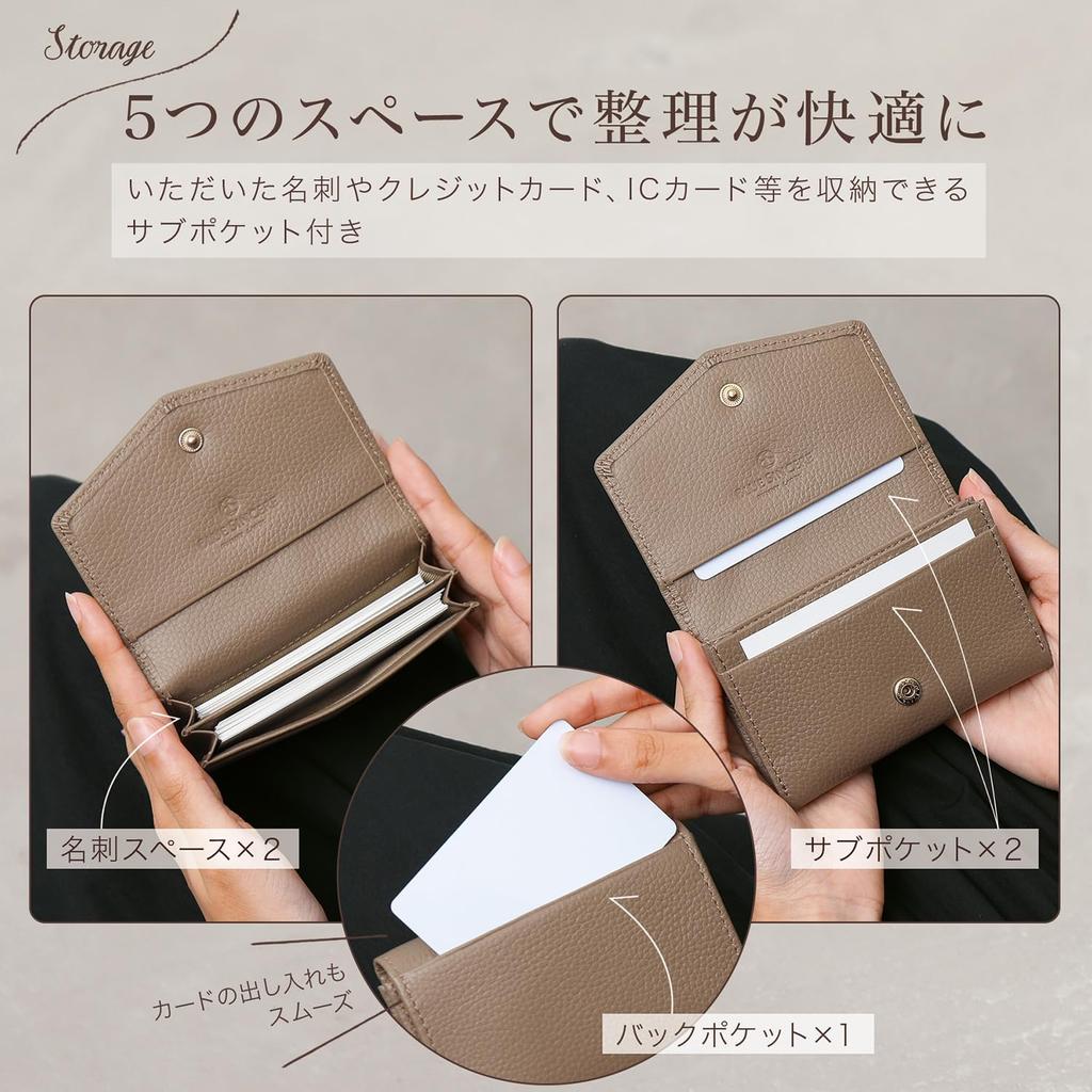 Genuine Leather Business Card 50 Card Day Gift LM2 [BLUE SINCERE] Women's Holder, Capacity, Sortable, Slim, Mother's / (Retro Camel)