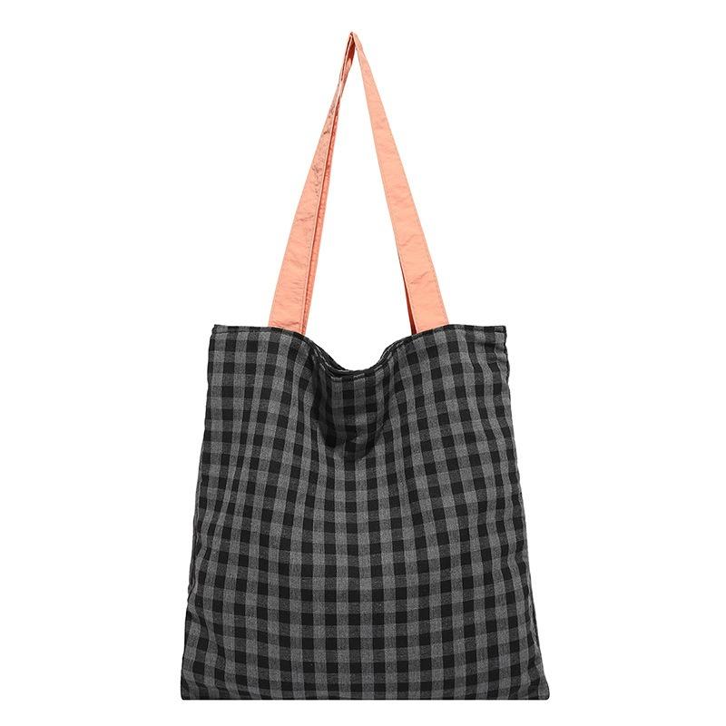 Plaid Cloth Bag Shoulder Cloth Bag Striped New Women's Bag Versatile Black and White Tote Bag Double Bag