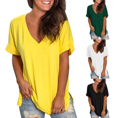 Frauen Sommer V-Ausschnitt Kurzarm Shirt Casual Tunika Tops Bluse