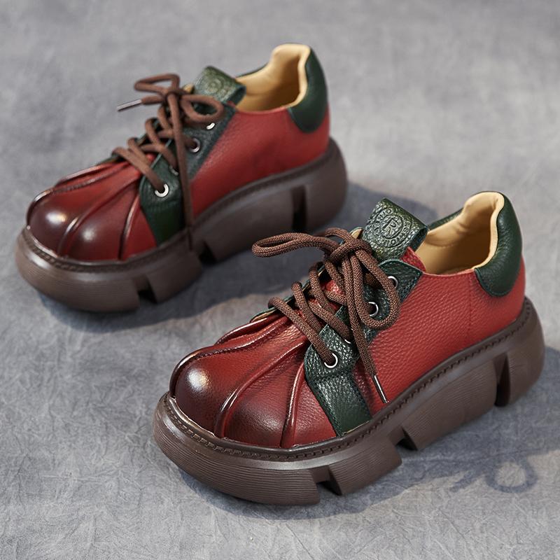 Fashion GKTINOO Thick Soled Heightening Pumps 2025 Spring New Genuine Leather Lace-up Versatile Retro Women's Platform Shoes