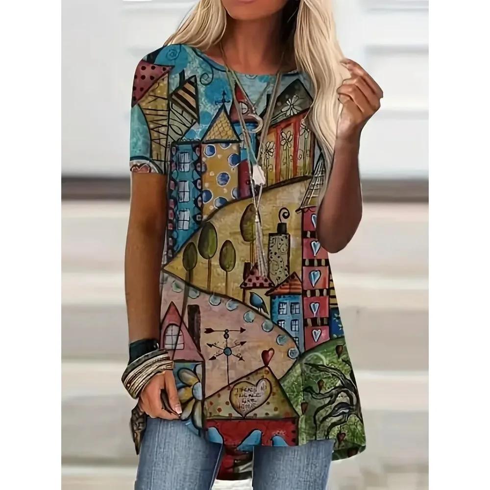 Letnie koszulki z nadrukiem kwiatowym 3D Streetwear Damskie Nowe Koszulki z krótkim rękawem Y2K Damskie Topy T-shirty Kobieta Ubrania Oversize