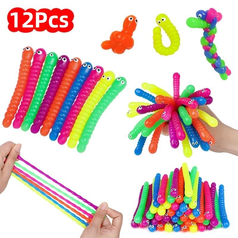 12Pcs Colorful Soft Caterpillars Kids Birthday Party Favors Fun Decompression Stretch Caterpillar Small Items Halloween Gifts