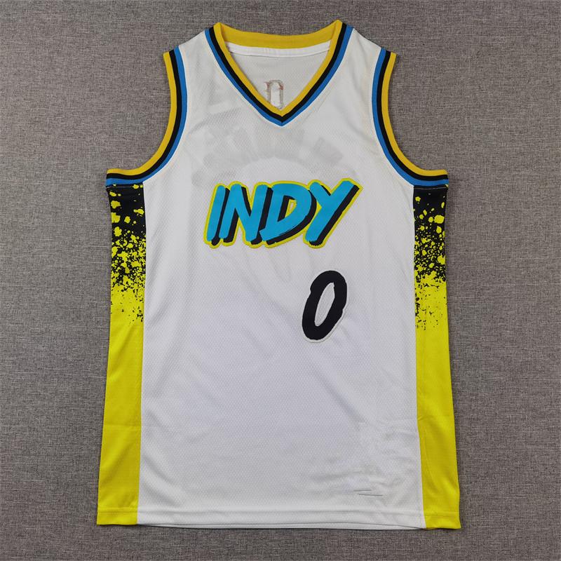 Kinder 2024-2025 Pacers #0 City Edition Haliburton Basketballtrikot - Weiß