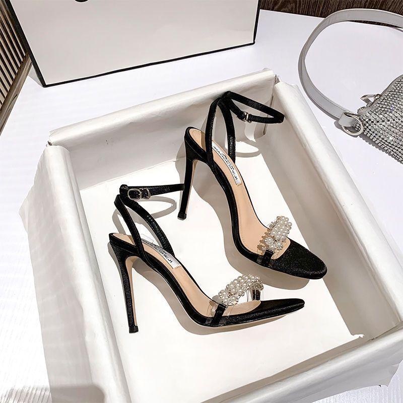 High Heels Stiletto 2025 Summer New Fashion Internet Celebrity Word with Rhinestone Versatile Transparent Open-toed Sandals Women