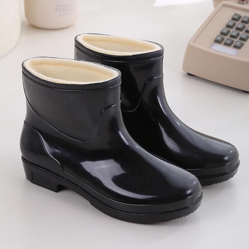 Women's Fleece-Lined Waterproof Rubber Rain Boots with Thick Non-Slip Sole