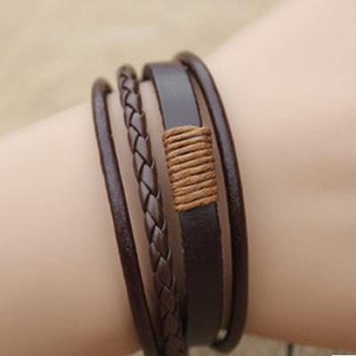 Unisex Vintage Retro Multilayer Braided Faux Leather Wristband Bracelet Bangle
