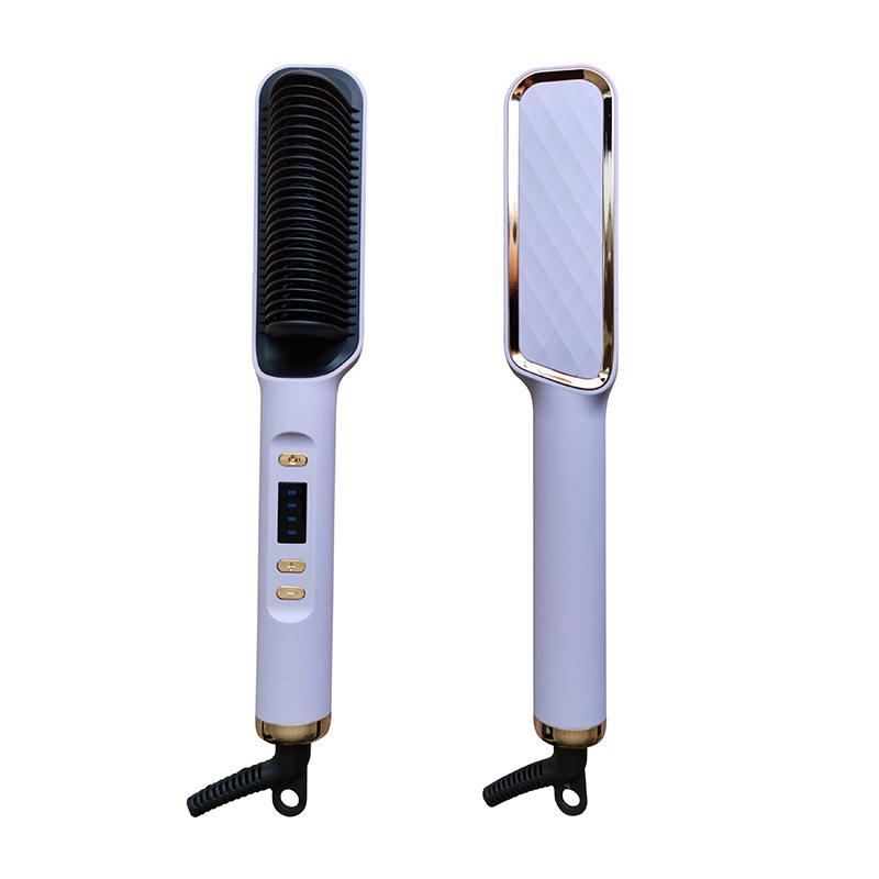 2-in-1 LCD Hair Comb: Negative Ion Straightening & Curling Iron with Anti-Static Technology