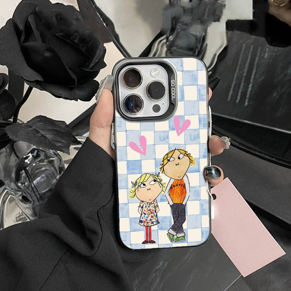 L-Cutting-Fabric Charlie and Lola Cartoon Phone Case For iPhone 17,16,15,14,13,12,Pro MAX Black Matte Shockproof Cover