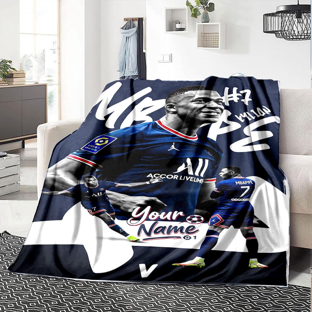 Mbappé Personalized Text Blanket Throw Customizable Blanket Warmthful Decor Versatile for Couch Chair Living Room Home Decor Four Seasons Multipurpose