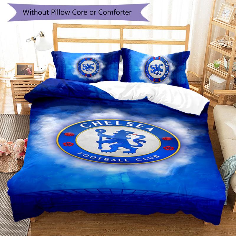 3pcs Chelsea FC Logo Pattern Bedding Set Duvet Cover Set Includes Duvet Cover &pillowcases,perfect All Season Bedroom Decoration&gift