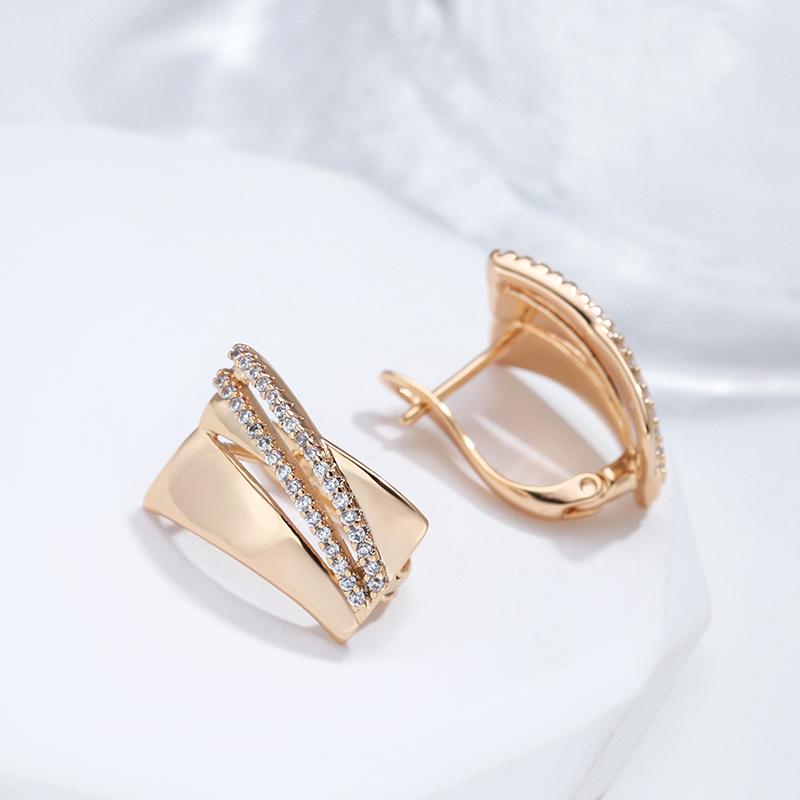 Glossy Big Dangle Earrings For Women  Rose Gold Color With Natural Zircon Retro Ethnic Wedding Fine Daily Jewelry