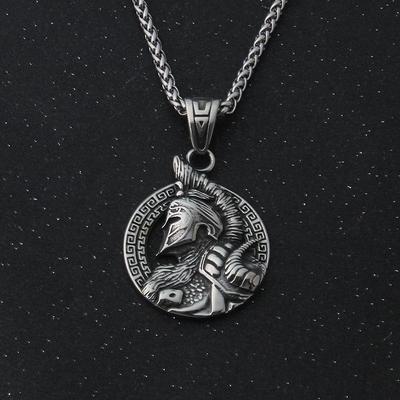 Stainless Steel Spartan Warrior Pendant Necklace for Men Trendy Rock Hip Hop Jewelry Christmas Gift