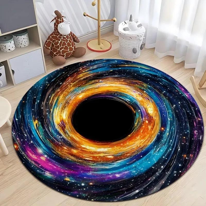 3D Cosmic Black Hole Printed Round Rugs Non-Slip Machine Washable Carpet Kid Bedroom Round Carpets Living Room Floor Mat
