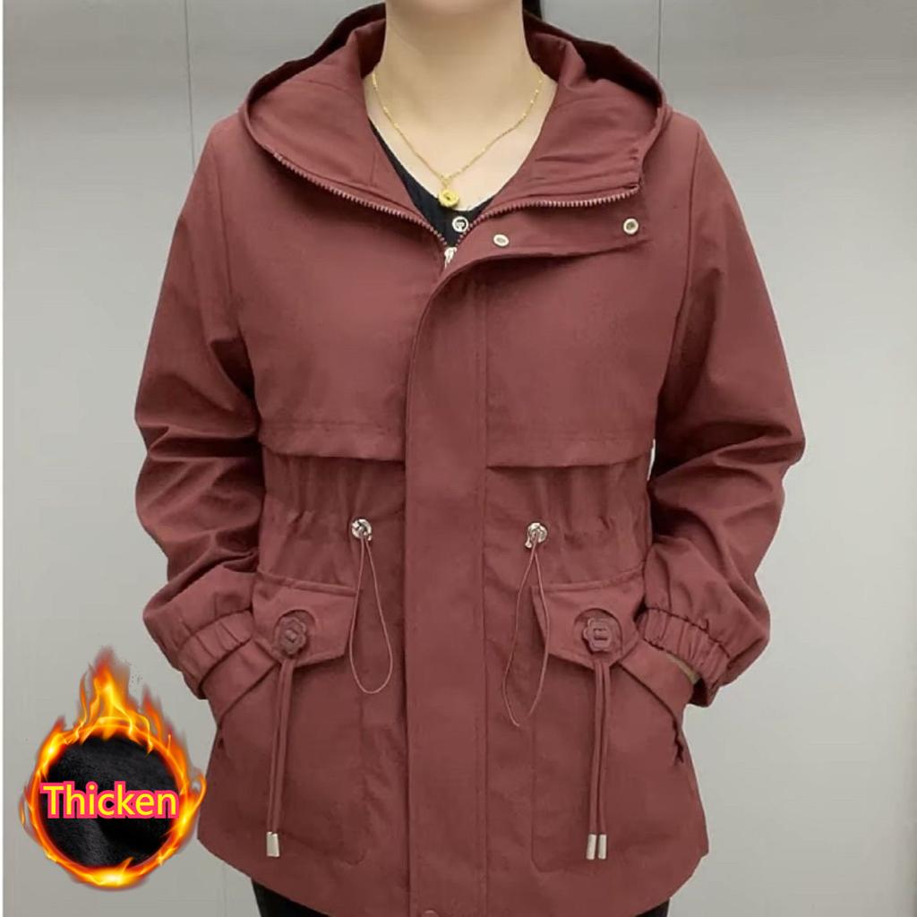 Women's Mid-length Windbreaker Spring, Autumn and Winter Thickened Loose Fashion Casual Hooded Jacket