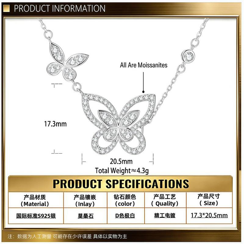 Elegant Butterfly Pendant Necklace Women - Sterling Locket Chain With D-Color Moissanite Sweet Minimalist Design Choker Necklace