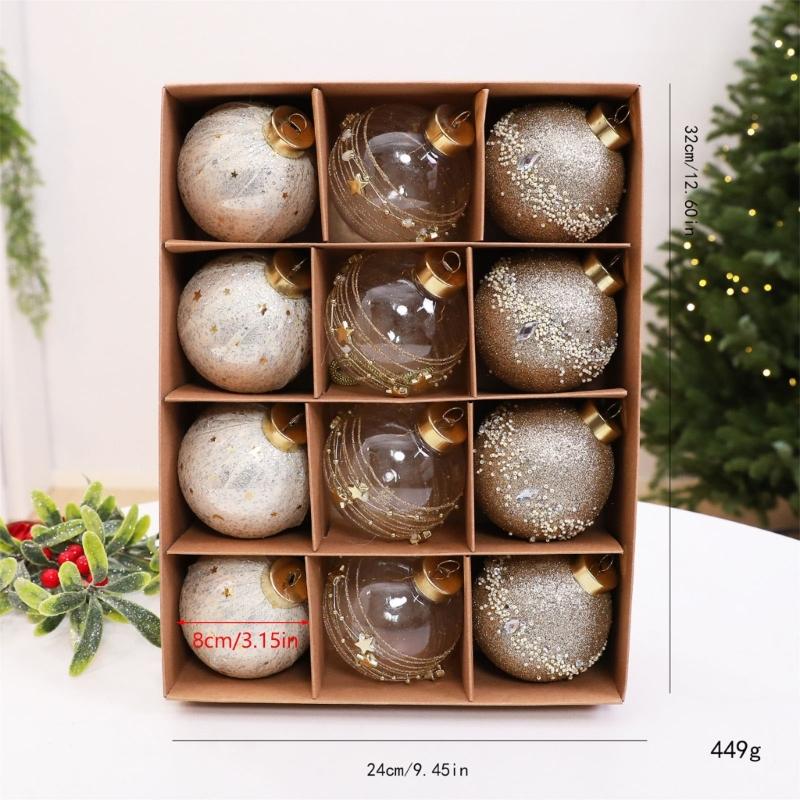 Holiday Bauble Set, 12 Pack Plastic Tree Hanging Items with Mixed Finish Styling for Christmas Home Display Use