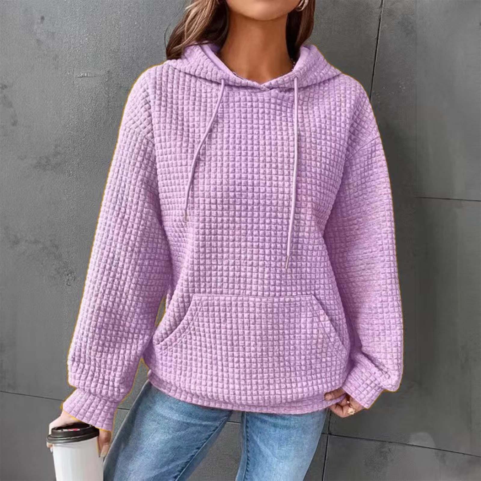 Женское повседневное и модное вафельное худи однотонного цвета на молнии до четверти весенне-осенняя куртка с длинными рукавами и карманом S 2980₽