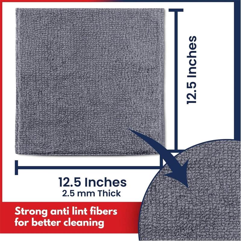 Balení 12 kusů utěrek z mikrovlákna - 12,5"x12,5" Šedé utěrky na auto, Ultra savé &; Bez šmouh pro auto/domácnost, 1200 praní