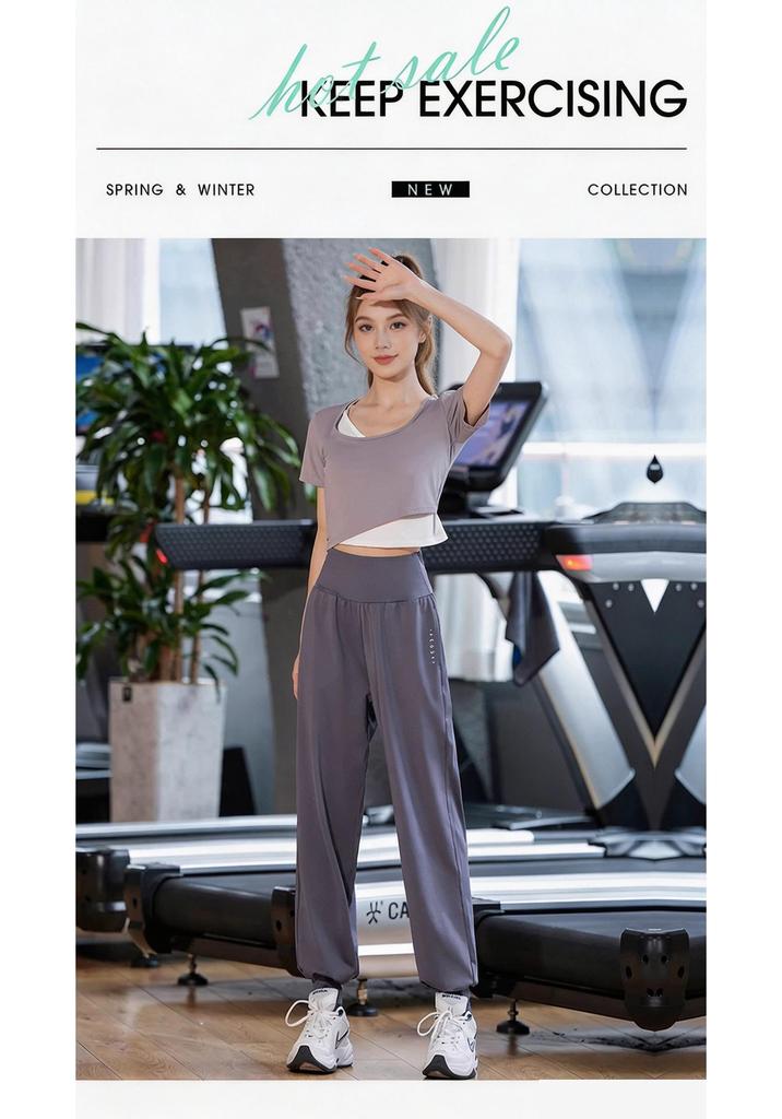 Women's Slim Fit Short Sleeve Yoga Top - Casual Two-Piece Look for Summer Sports