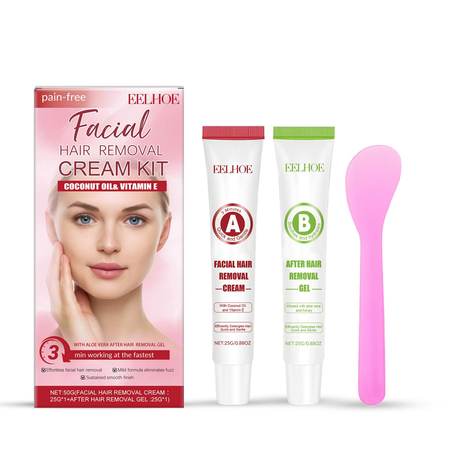 EELHOE Facial Hair Removal Kit - Gentle Facial Cleansing and Hair Removal Cream for Removing Fuzz and Lip Hair