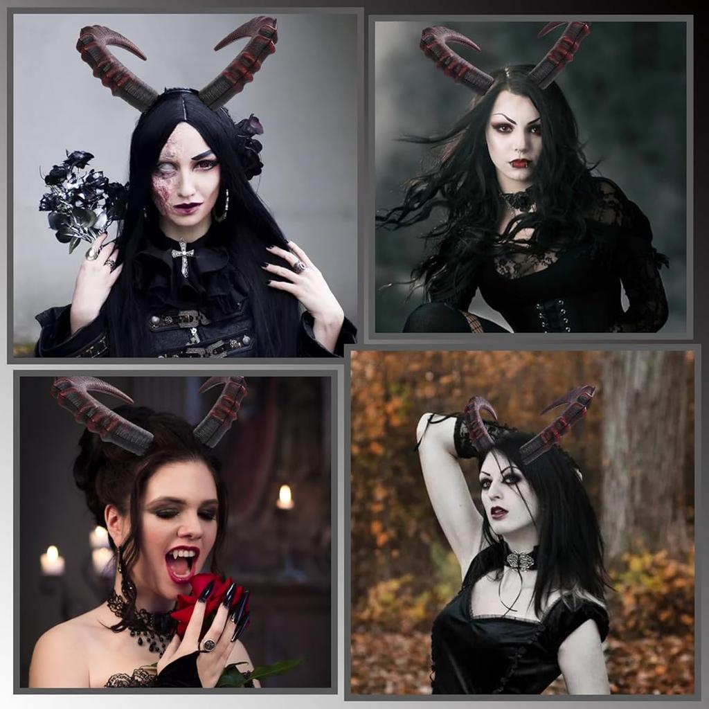Halloween Realistic Black Demon Horn Headpiece Women Masquerade Cosplay Animal Devil Horn Hairband Carnival Party Costume Props