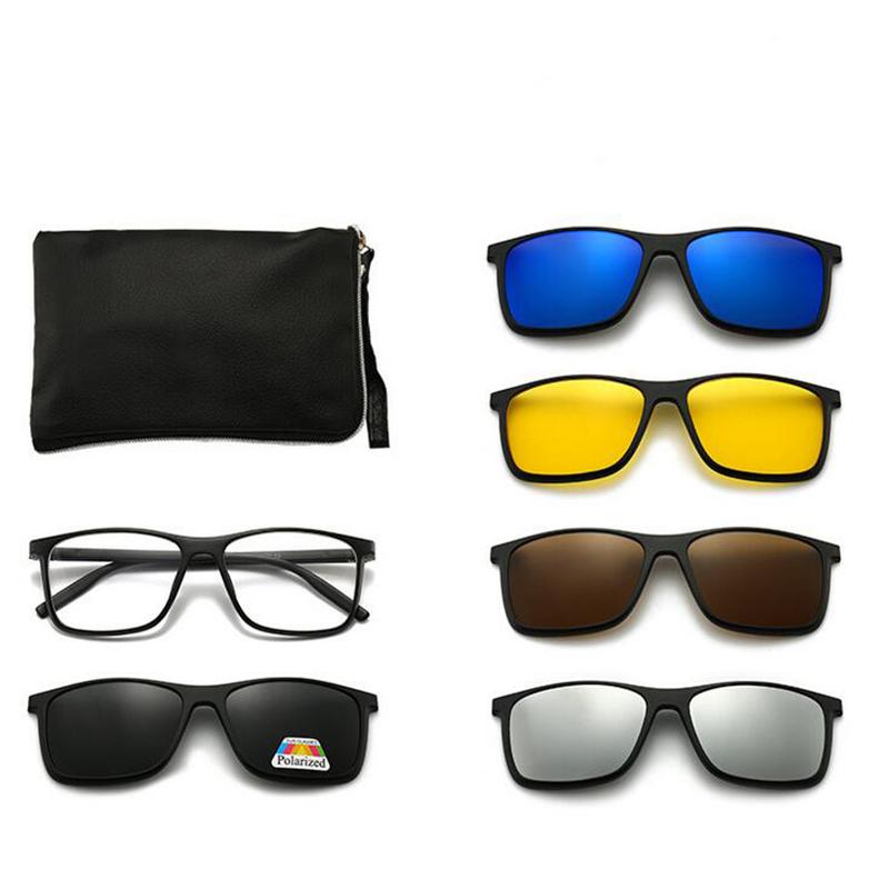 Magnetisk Klemme Firkantet Nærsynthet Solbriller Menn Kvinner Med 5 Clip-On Solbriller Polarisert Briller med Styrke 0 -0.5 -0.75 Til -6.0
