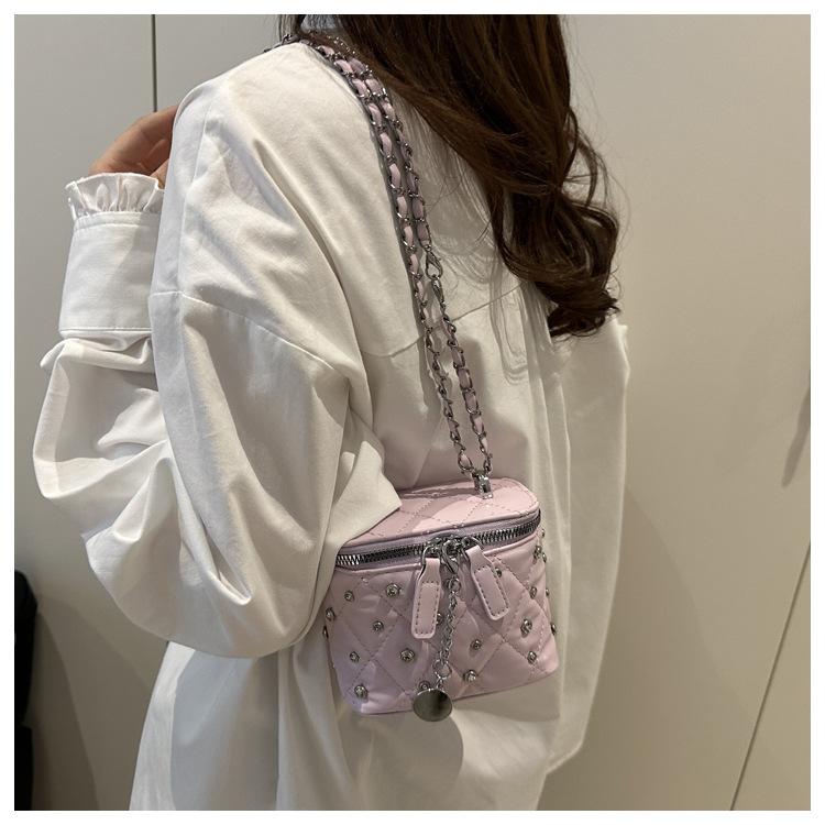 New Fashion Mini Quilted Box Bag for Women Diamond Stitch Faux Leather Chain Shoulder Crossbody Purse