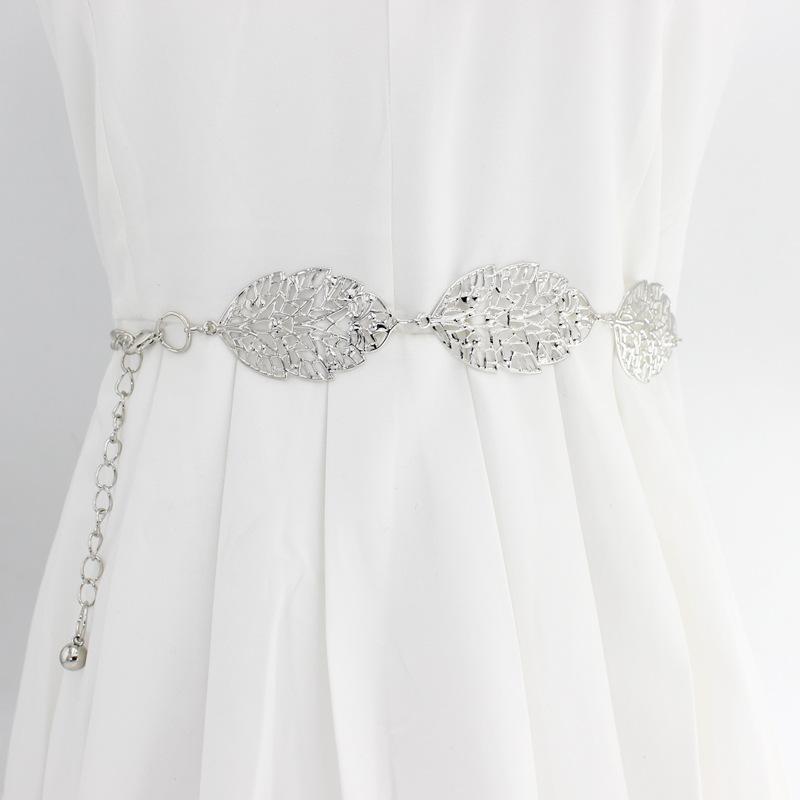Women'S Metal Belt Leaf Hollow Temperament Decorative Dress Waist Chain Women