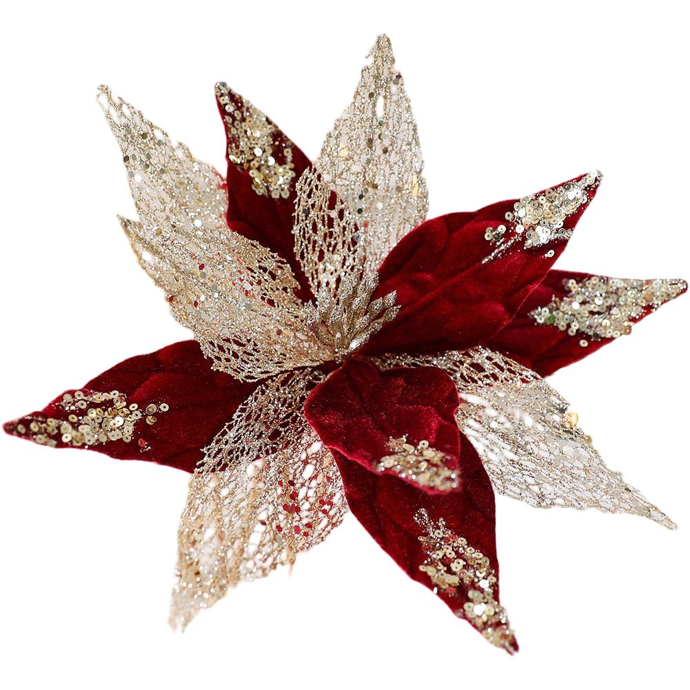 

29CM Christmas Flower Wreath Ornament Crafted from Glitter Flocked Fabric with Realistic Velvet Petals for Holiday DIY Use красный