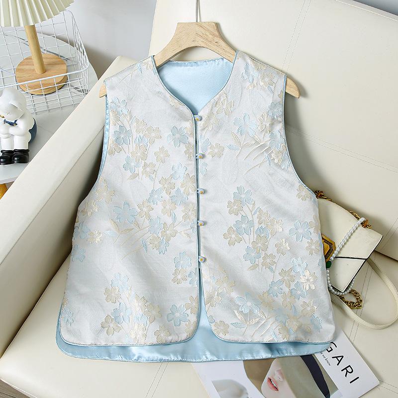 Autumn new national style retro jacquard vest women's stand-up collar sleeveless vest spring and autumn vest buckle vest top