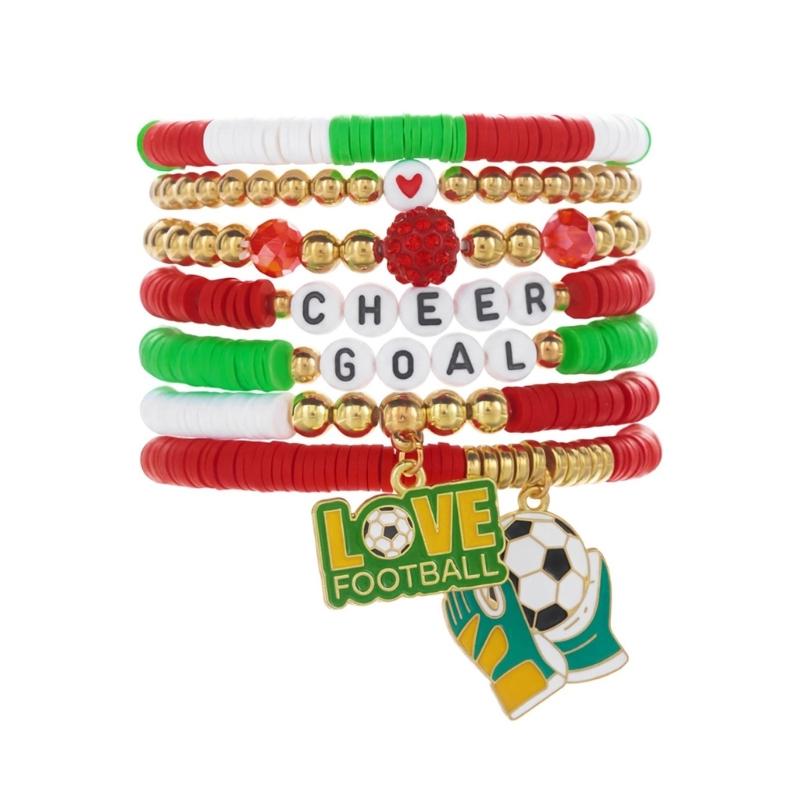 Soccer Themed Bracelets With Football Charm For Women And Men Elastic Adjustable Wristbands For Fan