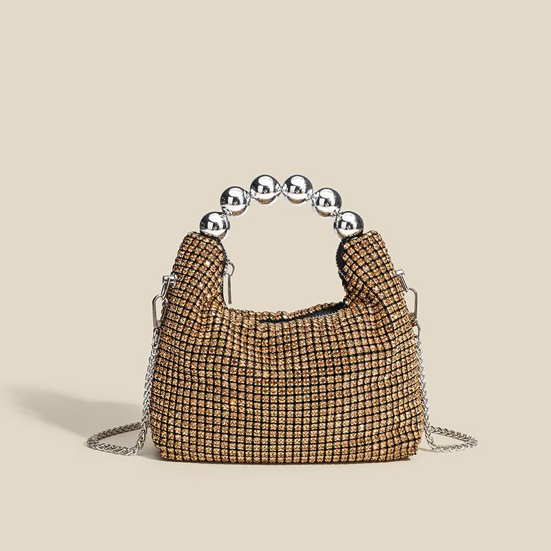 New round bead handbag inlaid brick women's fashion versatile diamond chain rhinestone shoulder bag messenger dinner bag