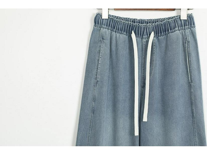 Lyocell 49.6% Super Soft Elastic Waist Denim Curved Leg Floor-Length Banana Pants - Spring Collection