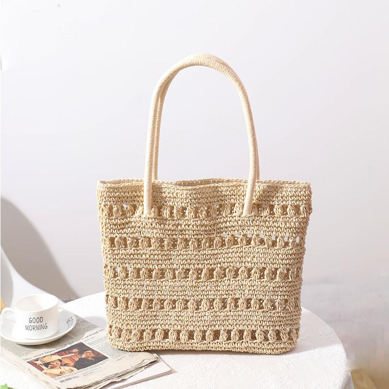 IELGY Vacation Beach Straw Bag Hollow Classy One-Shoulder Portable Woven Bag