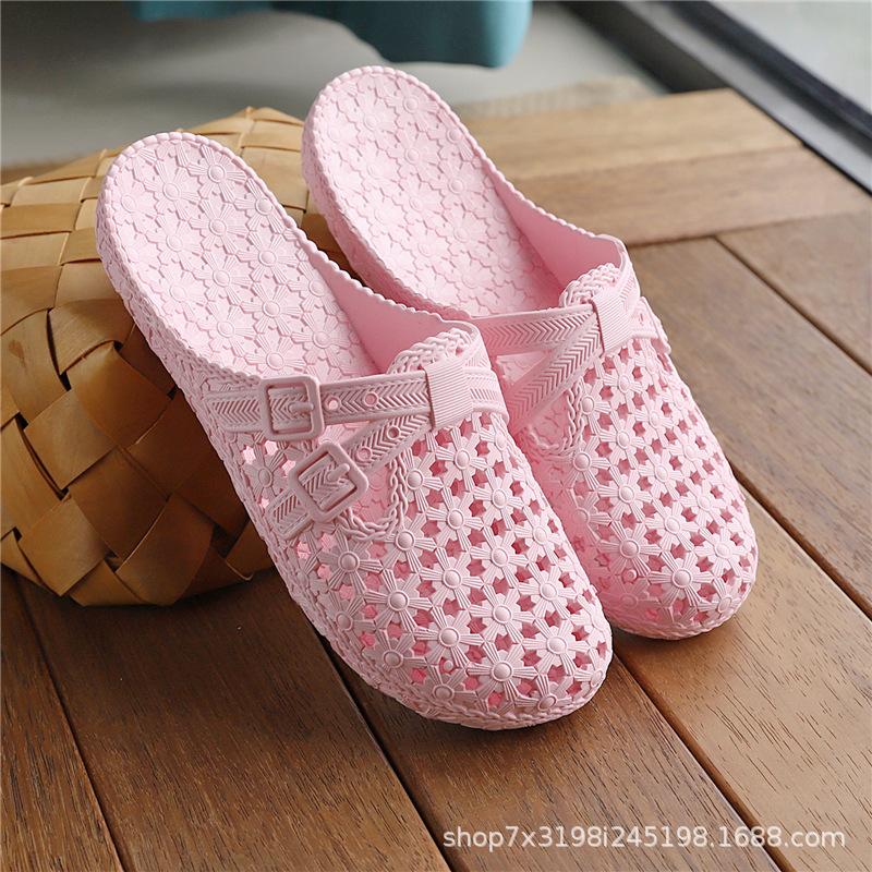 Women's Hollowed Toe Flip Flops Beach Sandals with Toe Covers Breathable and Quick Dry