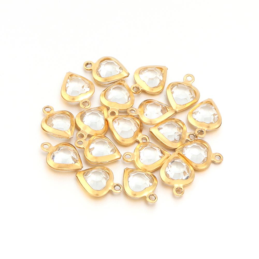 10pcs/lot Color Heart Crystal Charms Stainless Steel Edged Pendants for DIY Necklace Earring Bracelet Jewelry Making Accessories