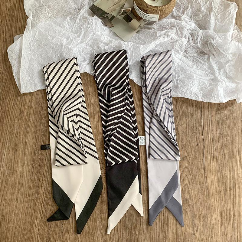 Striped Long Silk Scarf, High-end New Tied Bag, Ribbon, Sweet Scarf, Headscarf, Headband, Tied Hair, Versatile Belt.