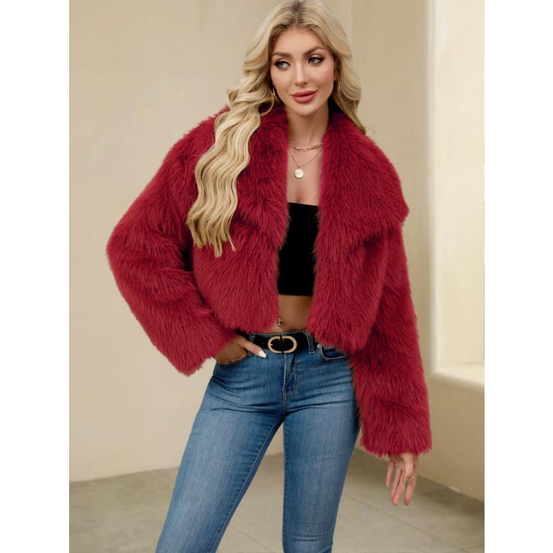 Winter Damen Kunstpelz Warm Übergroß Cropped Blaue Jacke Mantel