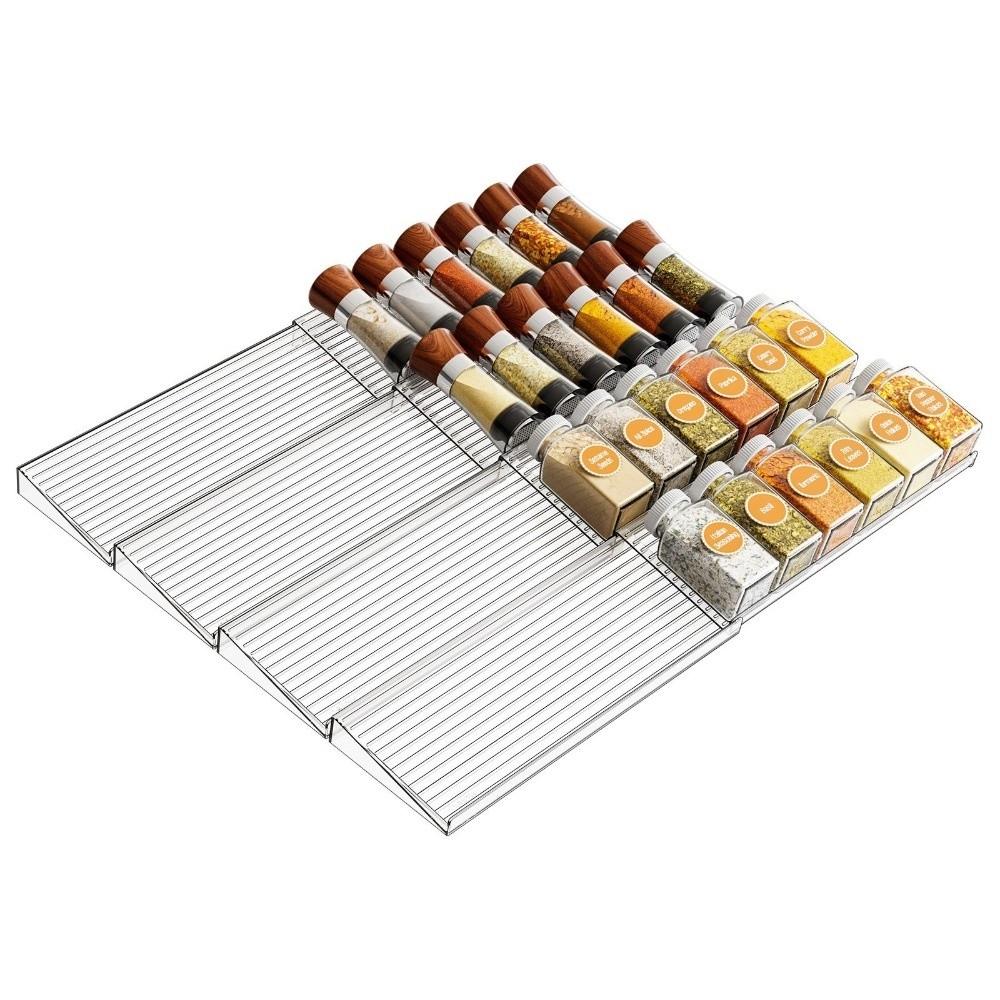2pcs Drawer Tray Drawer Spice Organizer Stackable Transparent Display Rack  Kitchen
