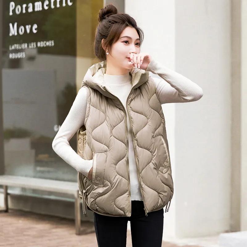 Women Autumn Winter Warm Waistcoat Sleeveless Hooded Coat Outerwear Casual Puffer Vest Student Jacket