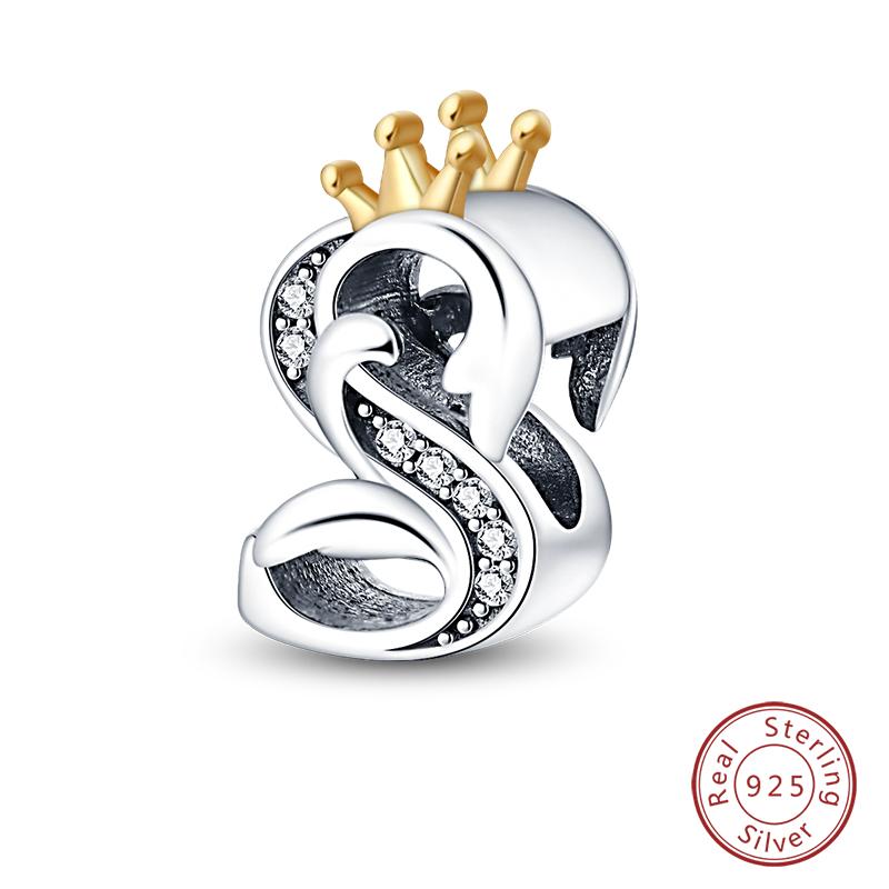 Charms Fit Qikaola Original Bracelets Classic Crown 26 Letters Alphabet Charms Beads For Women Fine Diy Wedding Jewelry Gift