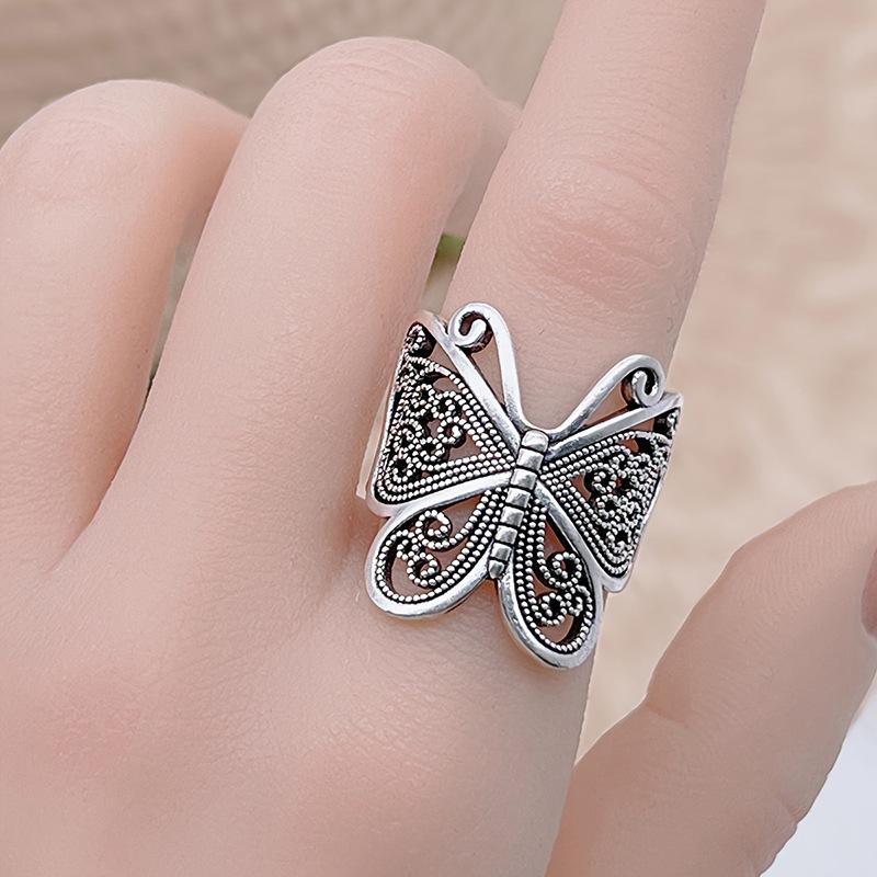 European court British style ring women, butterfly old vintage jewelry TikTok live broadcast new models