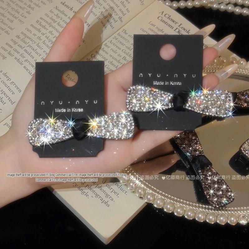 Korean Rhinestone Bow Hair Clip for Women – Versatile Duckbill Bangs Accessory