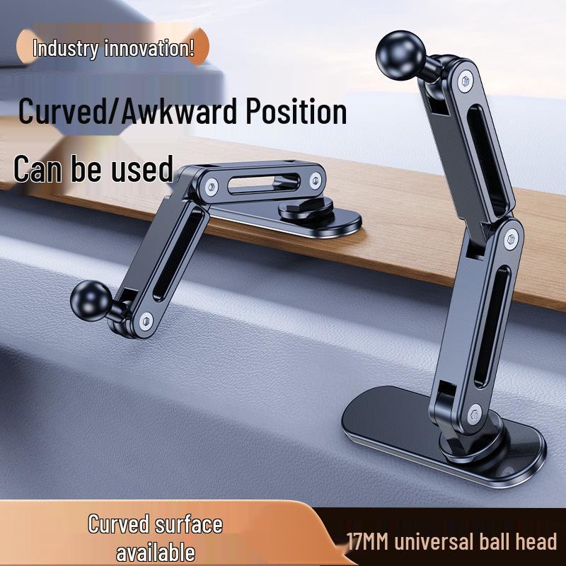 Magnetic Car Phone Holder with Long Base, Curved Dashboard Design, and Foldable Metal Stand