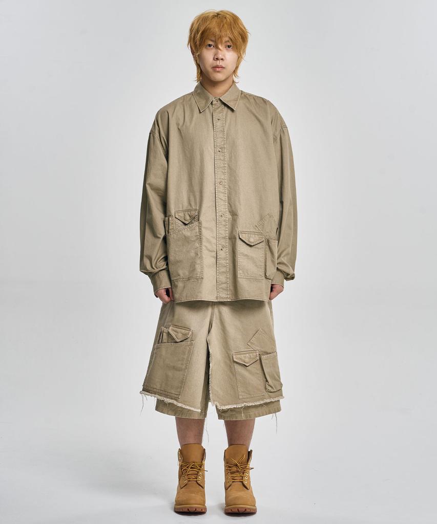 AJOBYAJO Cation Long Sleeve Utility Shirt [Beige]