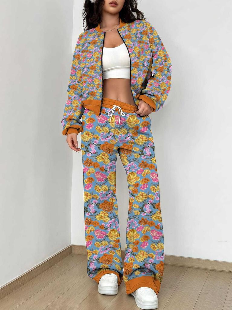 Retro Pattern Autumn and Winter New European and American Women's Clothing Rose Printing Suit Women