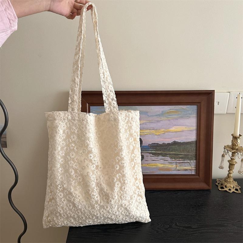 3 Mesh Flower Shoulder Bag Large Capacity Underarm Bag Spring Summer Fairy Bag Student Canvas Bag